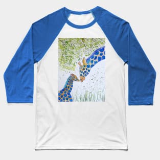 Colourful Blue Mother and Baby Giraffes Baseball T-Shirt